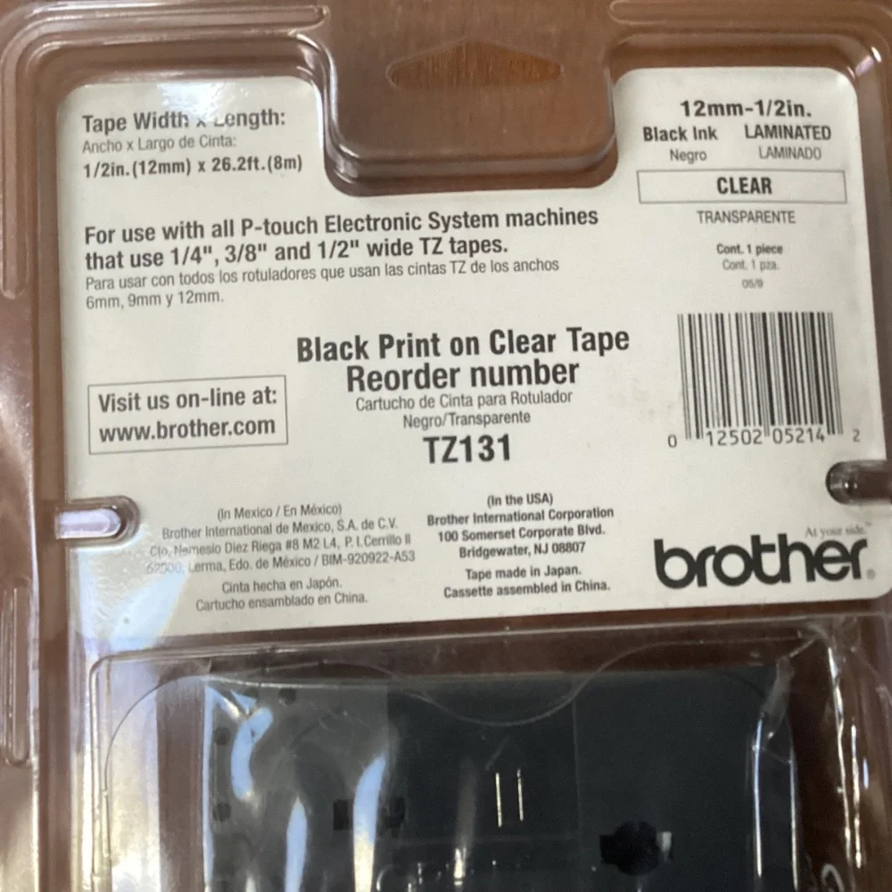 Brother TZ-121 P-touch Electronic Labeling System Tape 1/2” width (12 mm)